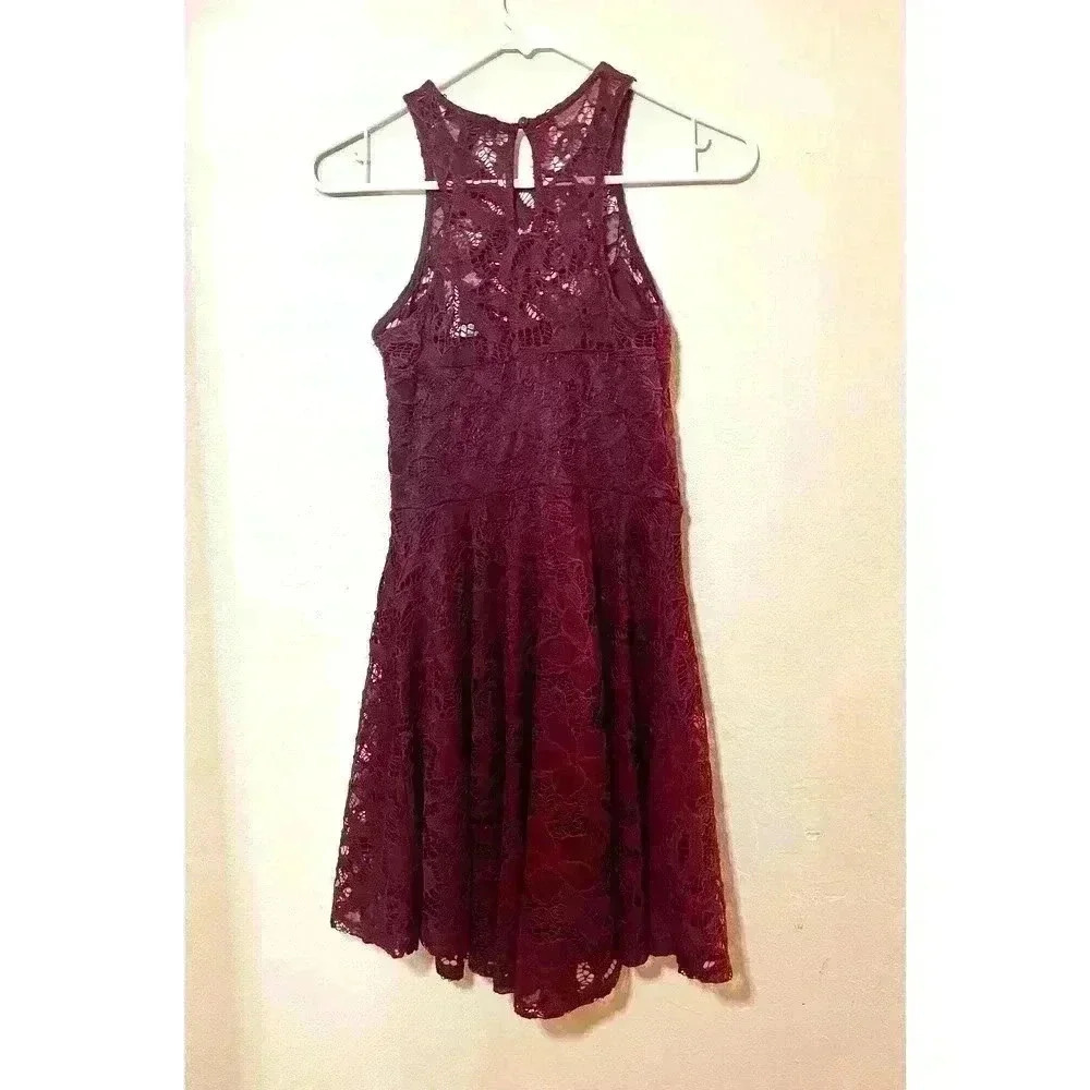 Material Girl Womens Juniors Cocktail Dress Lace Illusion - Zinfandel - Picture 3 of 3